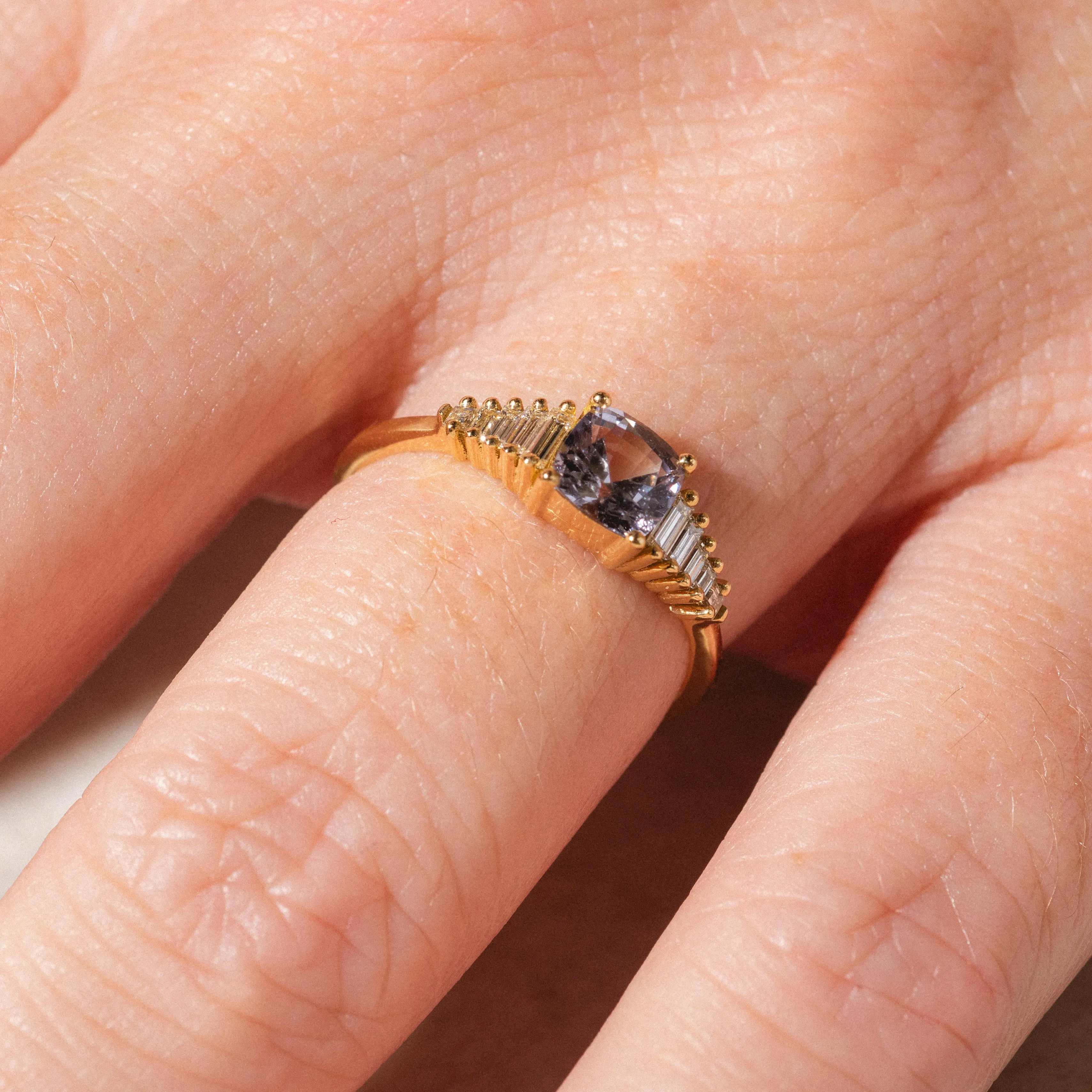 Sapphire Engagement Ring with Baguette Diamonds