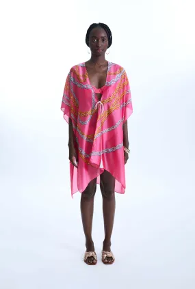 Satin Finish Chain Print Kaftan Pink