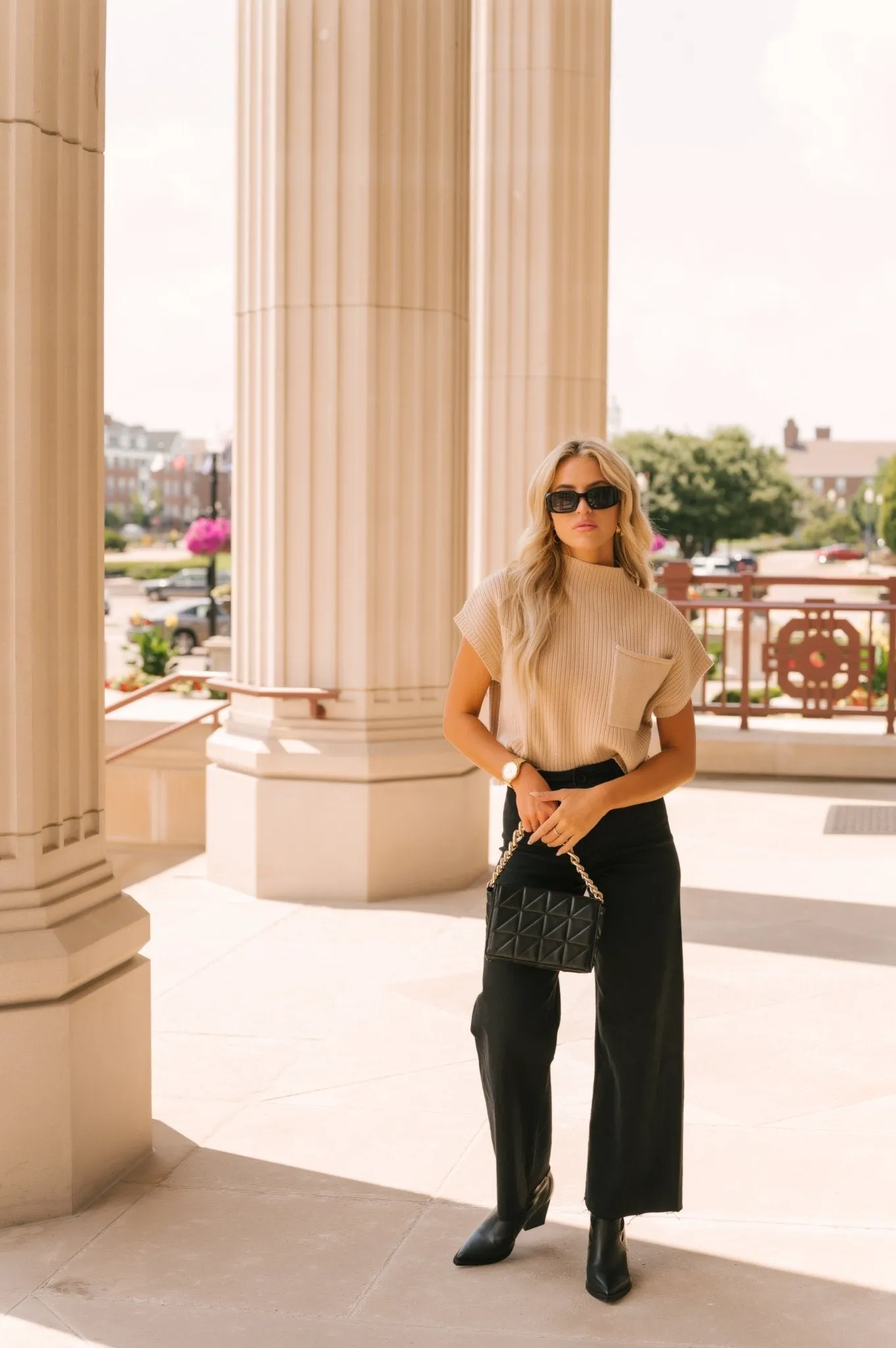 Short Sleeve Mock Neck Ribbed Sweater - Taupe