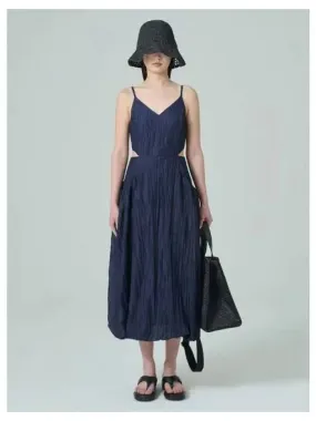 Side cutout pleated sleeveless dress navy domestic product