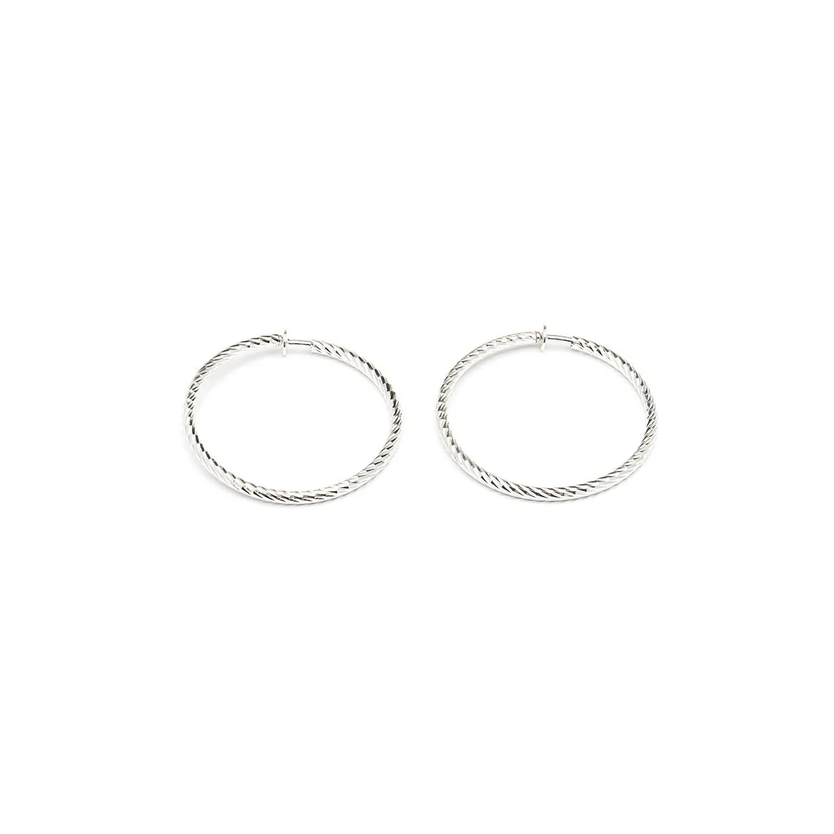 Silver Plated Diamond Cut Big Spring Clip-On Hoop Earrings