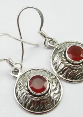 Solid Silver Carnelian Basket Weave Disc Drop Earrings