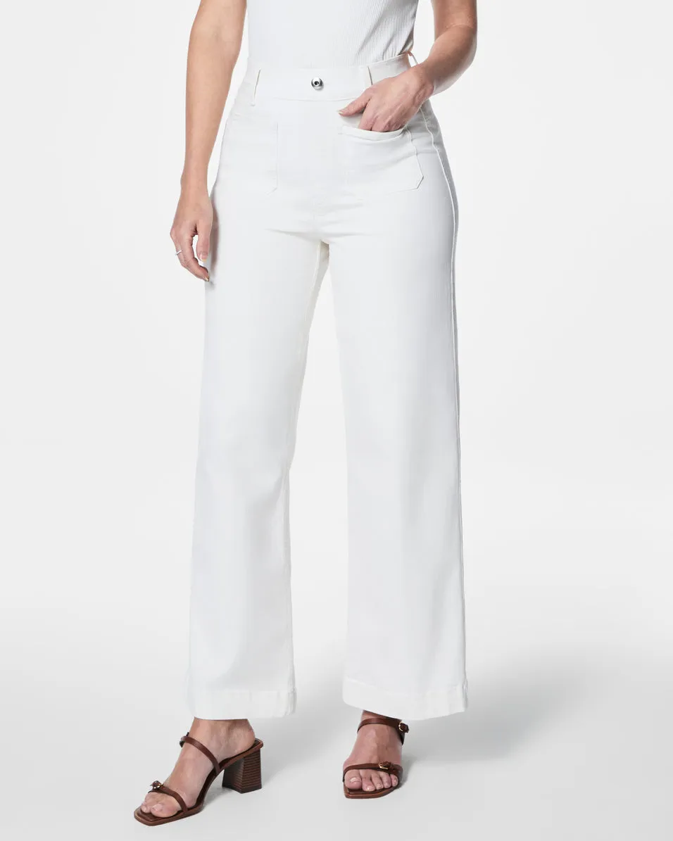 SPANXshape EveryWear Cropped Wide Leg Jeans with Patch Pockets, White